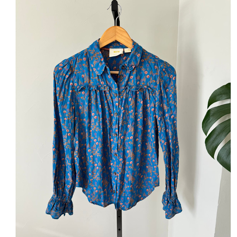 Anthropologie Blue and Orange Floral Blouse